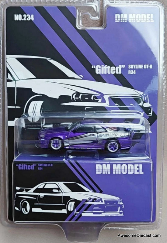 Nissan Skyline GT-R R34, Purple/Silver 1:64 Diecast Model Car by