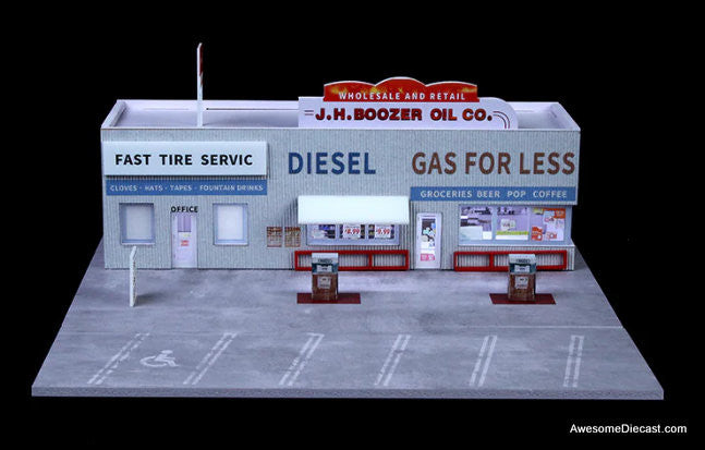 American Gas Station w/Lighting 1:64 Diorama by MoreArt – Awesome
