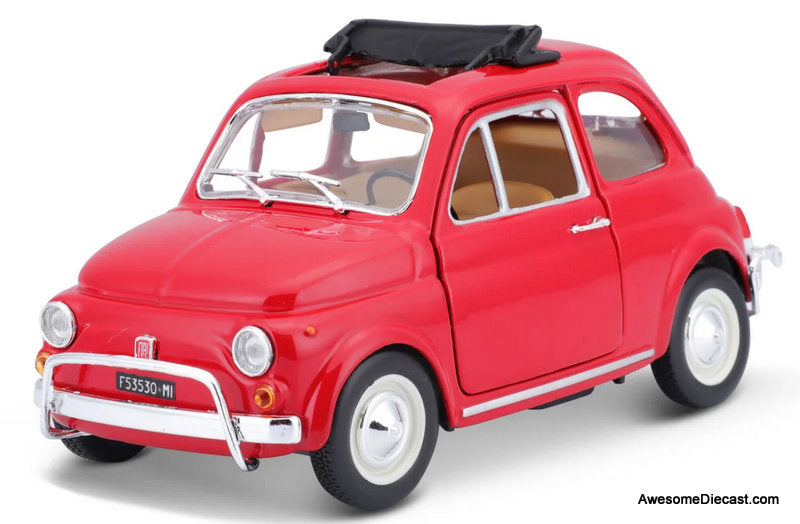 Burago Fiat 500L (1968) ミニカー 1/18 1968 Fiat 500L Open Top, Red 1:18 Diecast Model Car by Burago