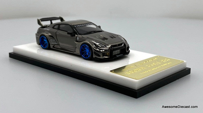 Nissan GT-R R35 Liberty Walk, Brushed Chrome Black 1:64 Diecast