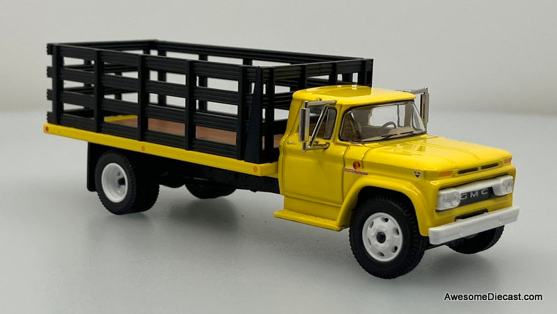 1st gear diecast 1963 GMC 4000 Single Axle Stake Truck, Yellow 1:64 Diecast Model Truck – Awesome Diecast LLC