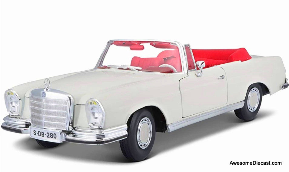 1966 Mercedes-Benz 280SE Convertible - White/Red Interior 1:18