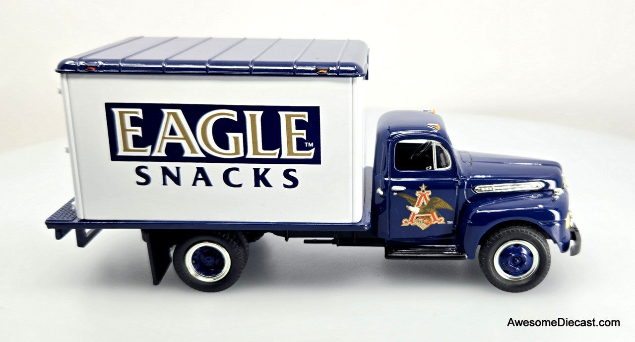 First Gear 1952 1:34 Ford F-6 Dry Goods Van Eagle Snacks, Blue/White