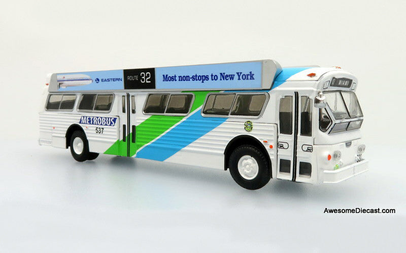 Flxible 53102 Transit Bus with Bat Wings - Miami Dade Transit - Route: Miami - 1:87 Diecast Bus by Iconic Replicas
