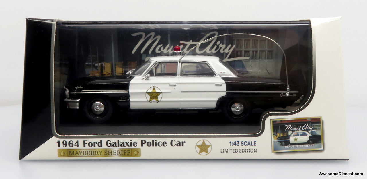 1964 Ford Galaxie 500 Police Car: Mayberry Sheriff (White/Black) 1:43 Diecast Model by Iconic Replicas