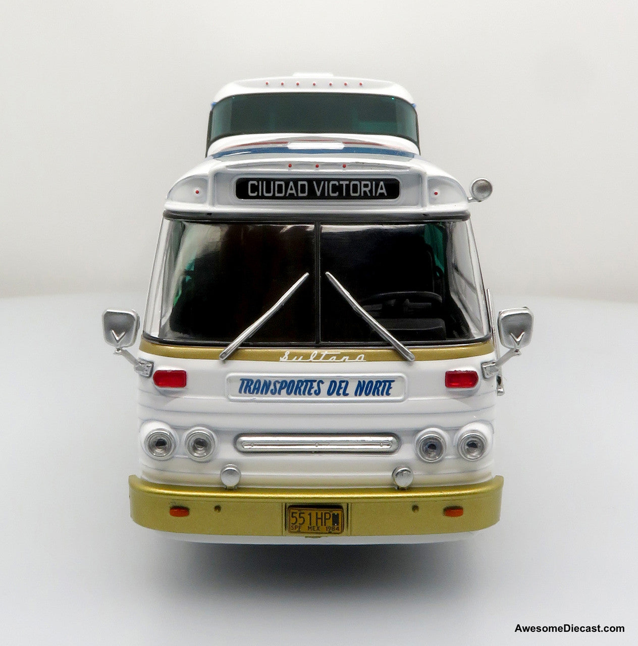 Sultana TM 44-18 SP Panoramico Coach - Transportes del Norte (Silver/Blue/Red) 1:43 Diecast Bus by Iconic Replicas