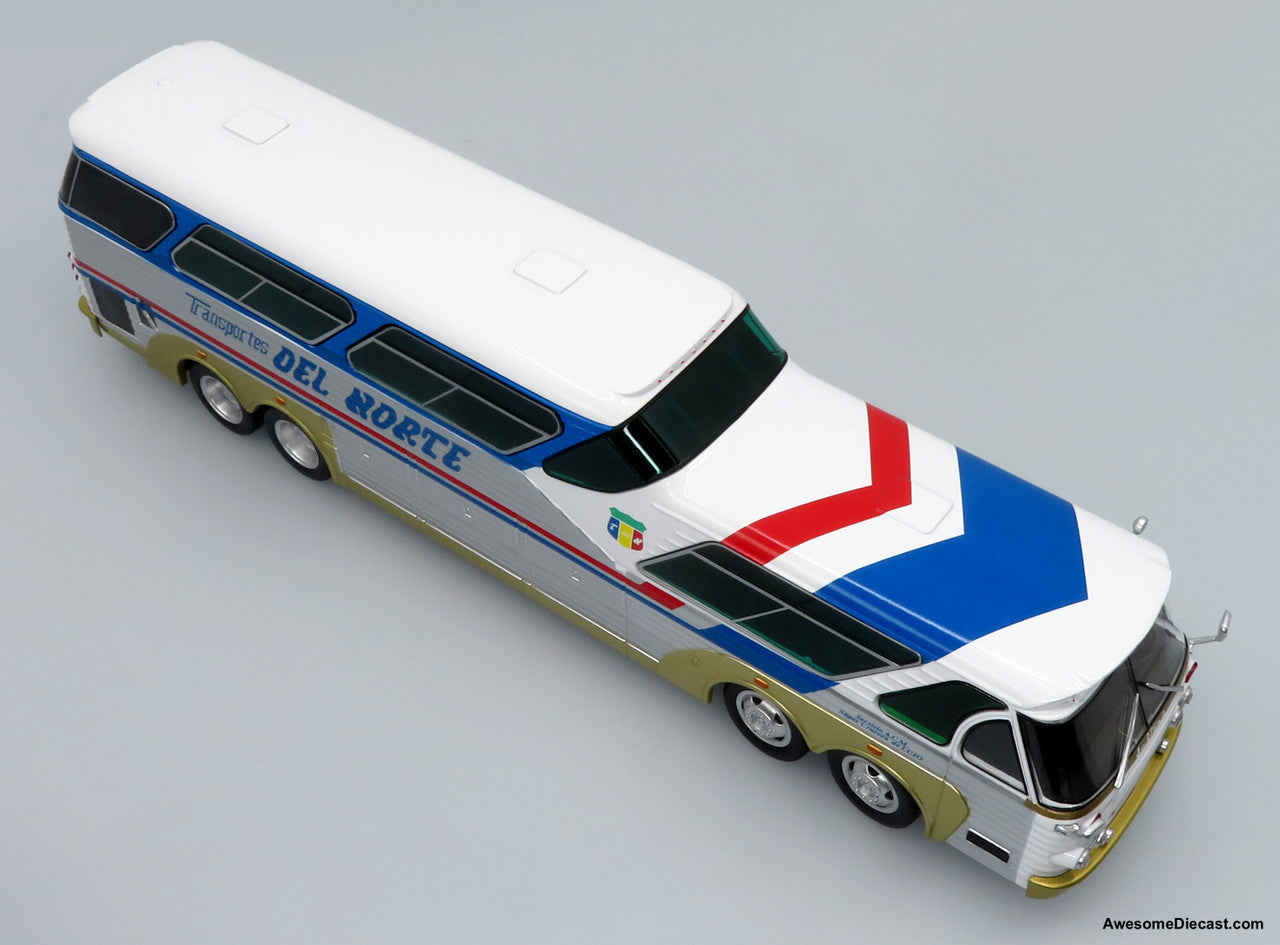 Sultana TM 44-18 SP Panoramico Coach - Transportes del Norte (Silver/Blue/Red) 1:43 Diecast Bus by Iconic Replicas