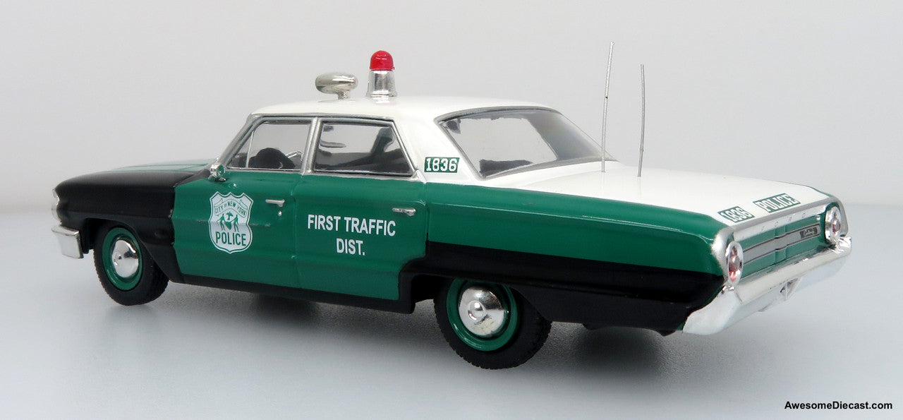 1964 Ford Galaxie 500 Police Car: New York Police Department (Green/Black) 1:43 Diecast Model by Iconic Replicas