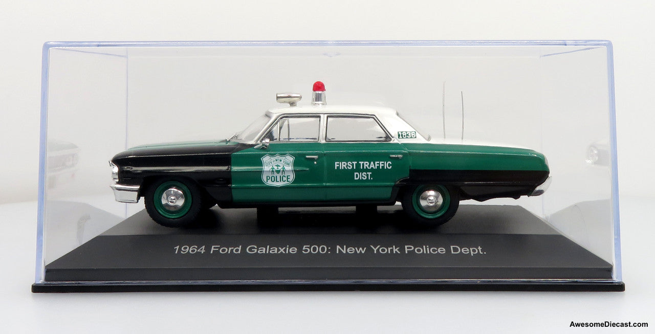 1964 Ford Galaxie 500 Police Car: New York Police Department (Green/Black) 1:43 Diecast Model by Iconic Replicas