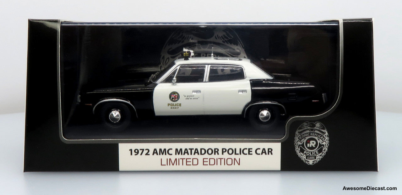 Last Few!! 1972 AMC Matador Police Car: LAPD Adam-12 1:43 Diecast Model Car by Iconic Replicas