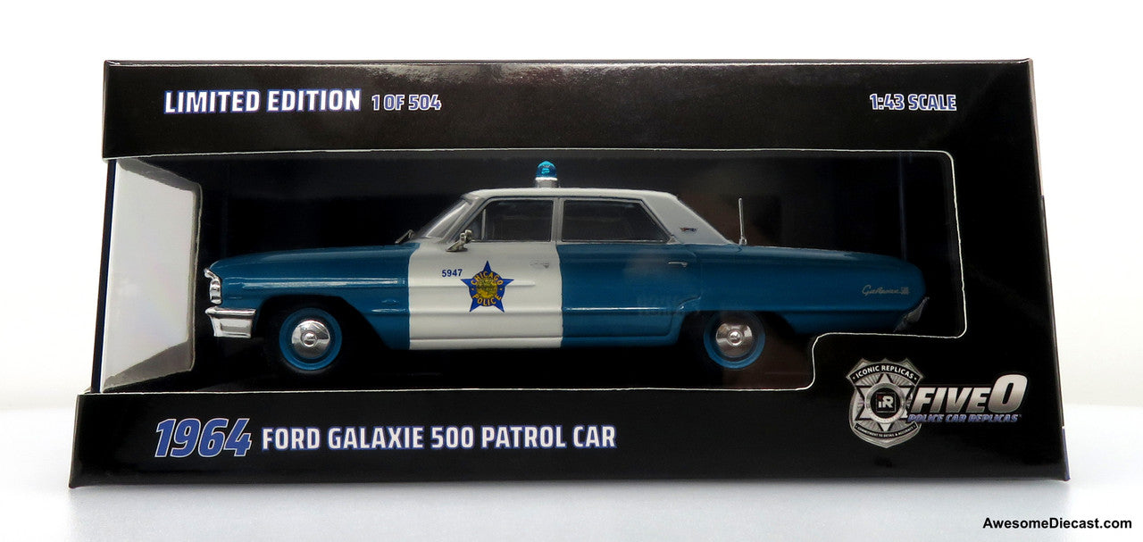 1964 Ford Galaxie 500 Police Car: Chicago Police Department 1:43 Diecast Model Car by Iconic Replicas