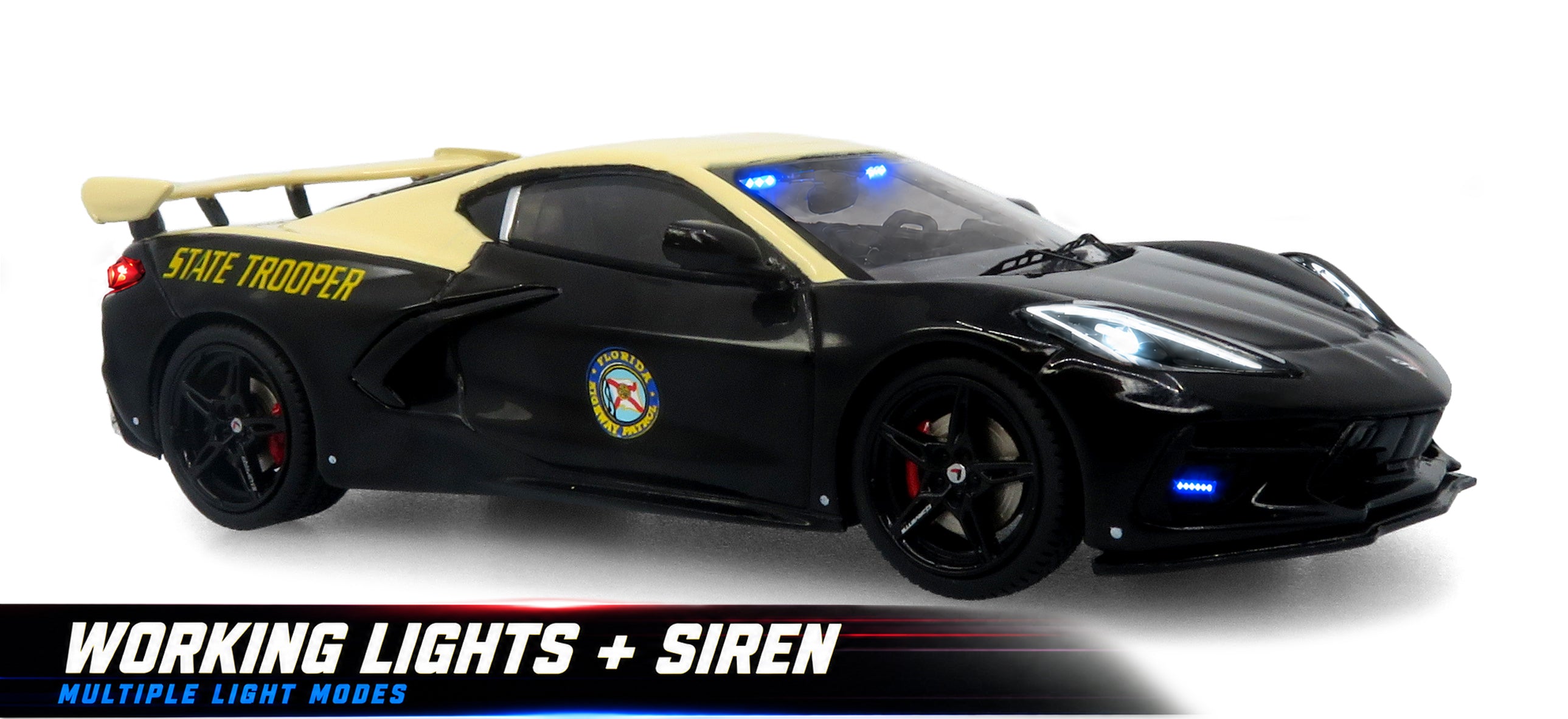 2023 Chevrolet Corvette C8 Stingray Police Interceptor w/Working Lights: Florida Highway Patrol (FHP) 1:43 Diecast Model Car by Iconic Replicas