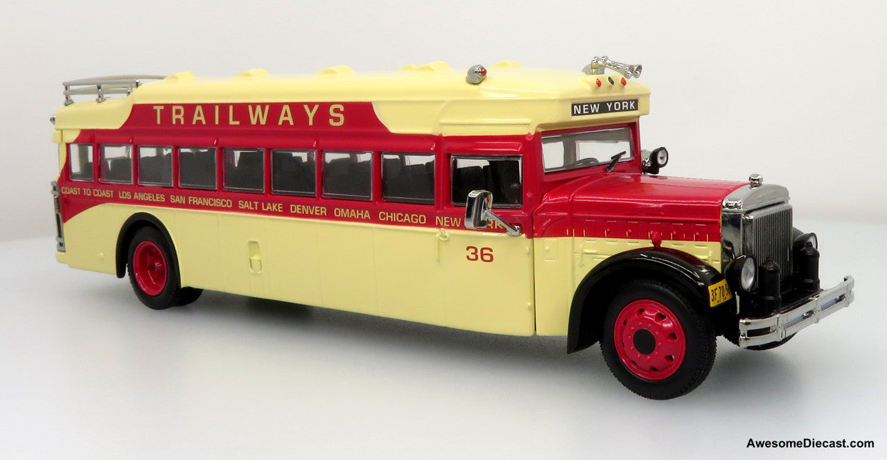1935 Mack BK Parlor Coach - Trailways (Yellow/Red) 1:50 Diecast Bus by Iconic Replicas