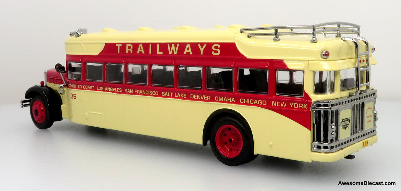 1935 Mack BK Parlor Coach - Trailways (Yellow/Red) 1:50 Diecast Bus by Iconic Replicas