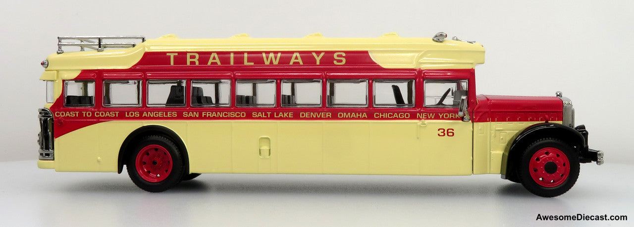 1935 Mack BK Parlor Coach - Trailways (Yellow/Red) 1:50 Diecast Bus by Iconic Replicas