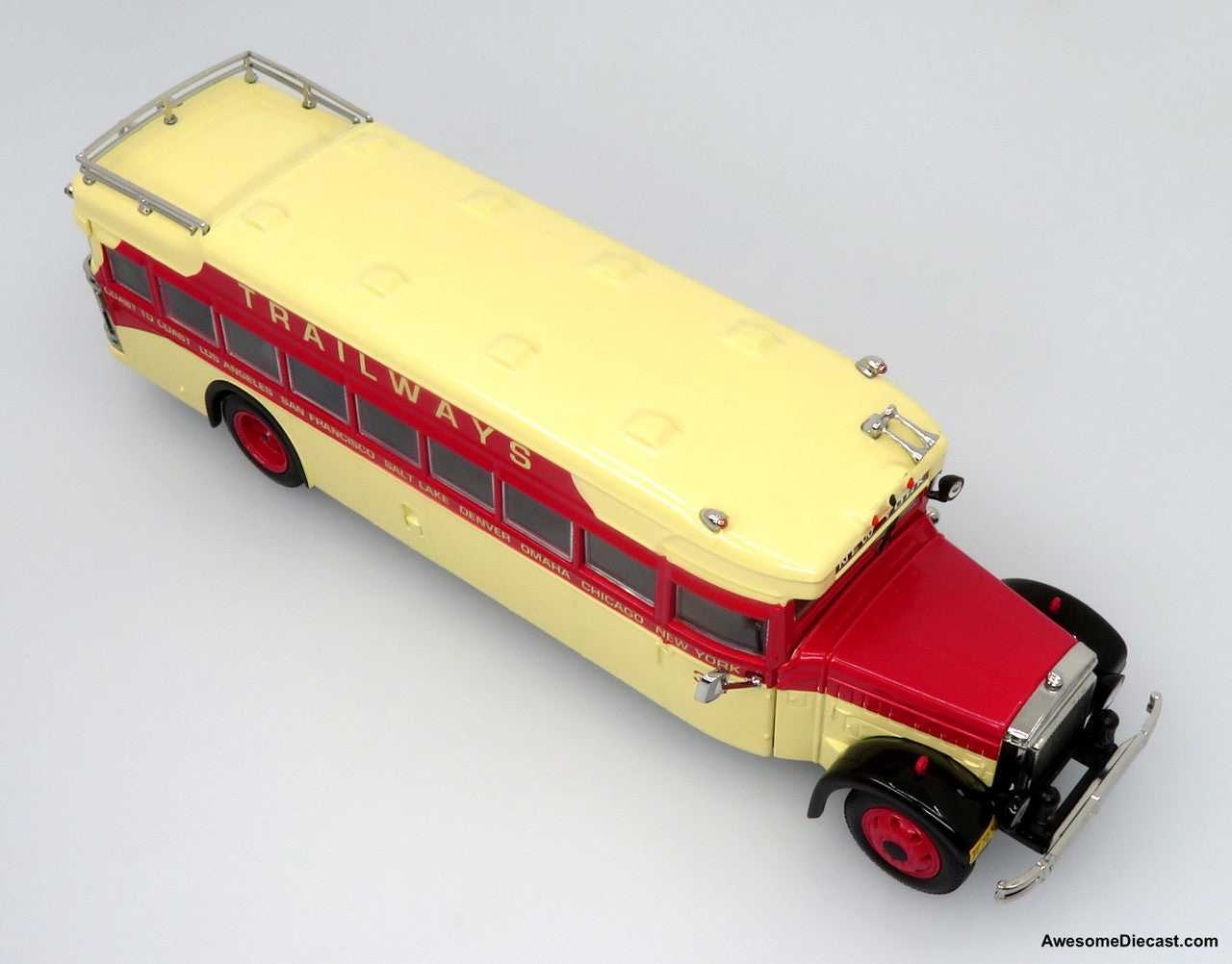 1935 Mack BK Parlor Coach - Trailways (Yellow/Red) 1:50 Diecast Bus by Iconic Replicas