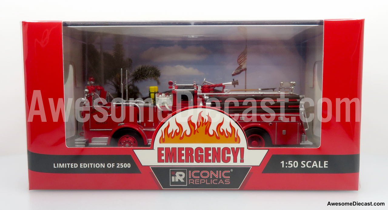 1965 Crown FireCoach: LACoFD Engine 51 - 1:50 Diecast Fire Truck Model by Iconic Replicas