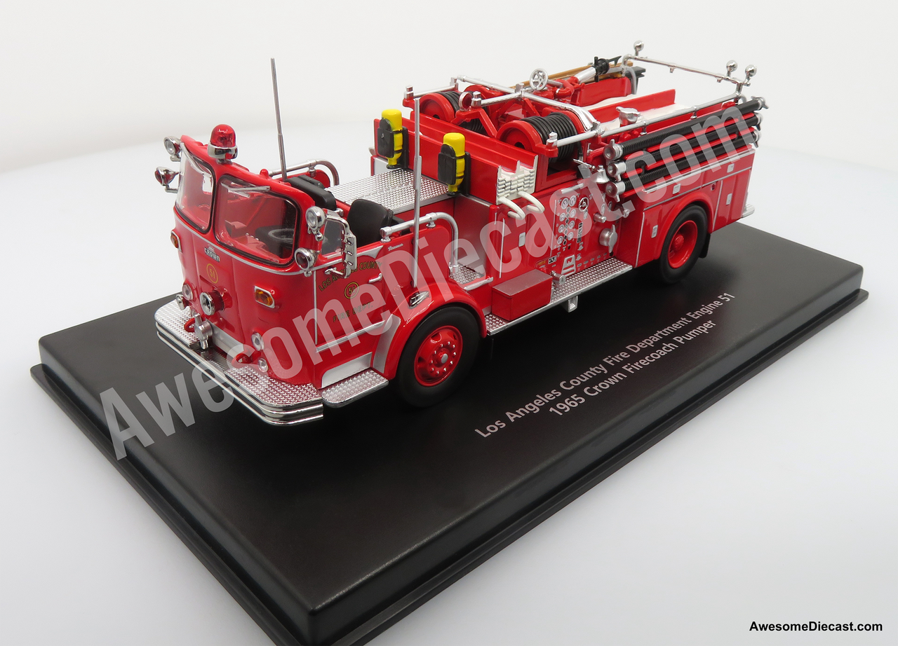1965 Crown FireCoach: LACoFD Engine 51 - 1:50 Diecast Fire Truck Model by Iconic Replicas