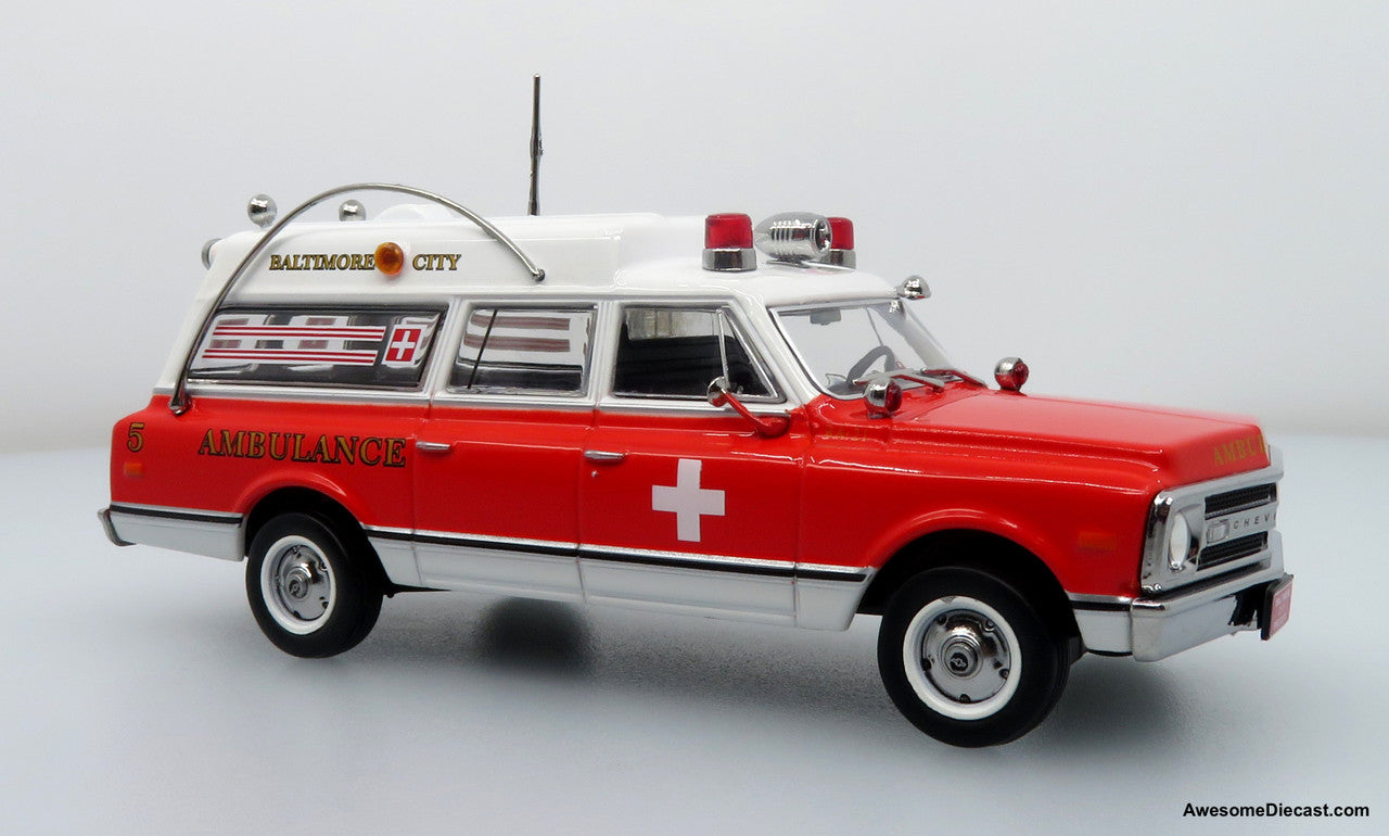 1969 Chevrolet C-10 Ambulance: Baltimore City Fire Department 1:50 Diecast Model Car by Iconic Replicas