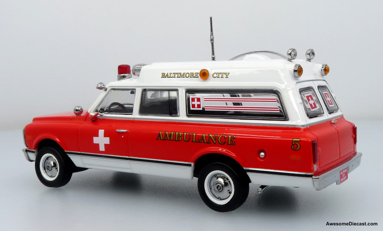 1969 Chevrolet C-10 Ambulance: Baltimore City Fire Department 1:50 Diecast Model Car by Iconic Replicas