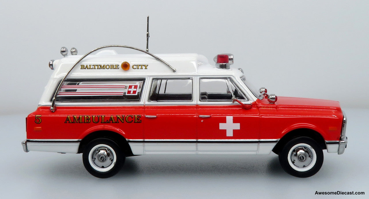 1969 Chevrolet C-10 Ambulance: Baltimore City Fire Department 1:50 Diecast Model Car by Iconic Replicas