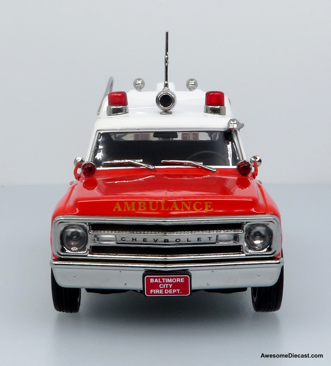 1969 Chevrolet C-10 Ambulance: Baltimore City Fire Department 1:50 Diecast Model Car by Iconic Replicas