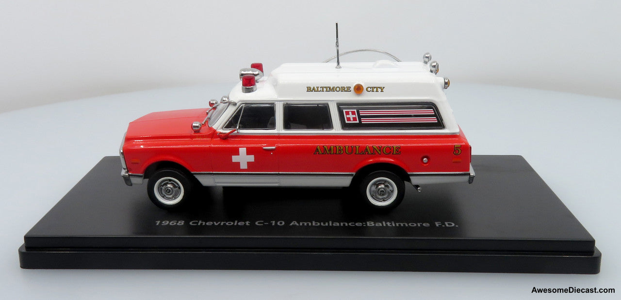 1969 Chevrolet C-10 Ambulance: Baltimore City Fire Department 1:50 Diecast Model Car by Iconic Replicas