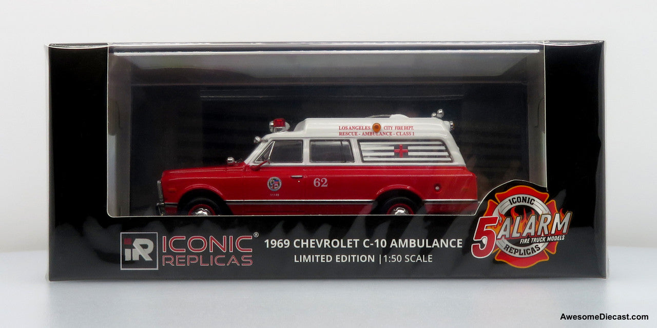 1969 Chevrolet C-10 Ambulance: Los Angeles City Fire Department 1:50 Diecast Model Car by Iconic Replicas