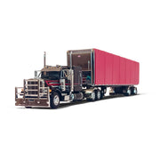 DCP by FG 1:64 Peterbilt 379 63" Flat Top Sleeper w/ 53' Utility Roll Tarp Trailer, Black/Red