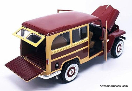 1955 Willys Jeep Station Wagon, Red/Burgundy 1:18 Diecast Model Car by Road Signature