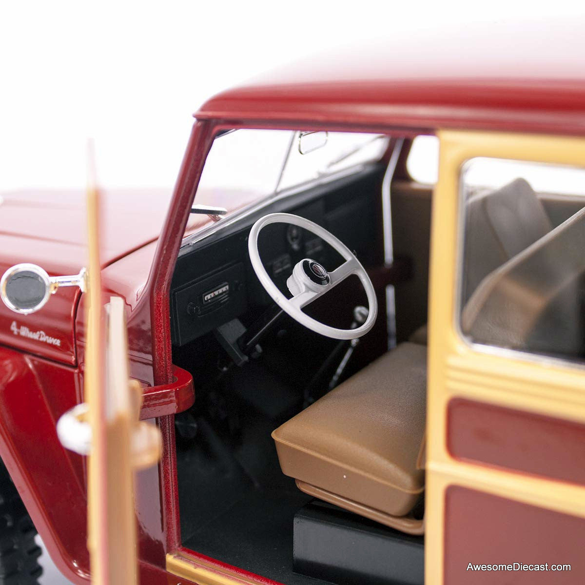 1955 Willys Jeep Station Wagon, Red/Burgundy 1:18 Diecast Model Car by Road Signature