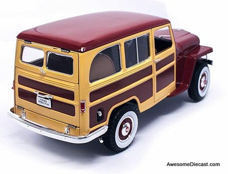 1955 Willys Jeep Station Wagon, Red/Burgundy 1:18 Diecast Model Car by Road Signature