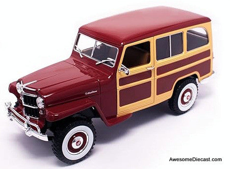 1955 Willys Jeep Station Wagon, Red/Burgundy 1:18 Diecast Model Car by Road Signature