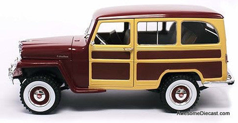 1955 Willys Jeep Station Wagon, Red/Burgundy 1:18 Diecast Model Car by Road Signature