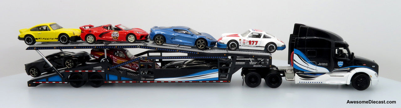 Peterbilt 579 w/ Car Hauler - 1:64 Diecast Car Carrier by Iconic Replicas | Blue/Black
