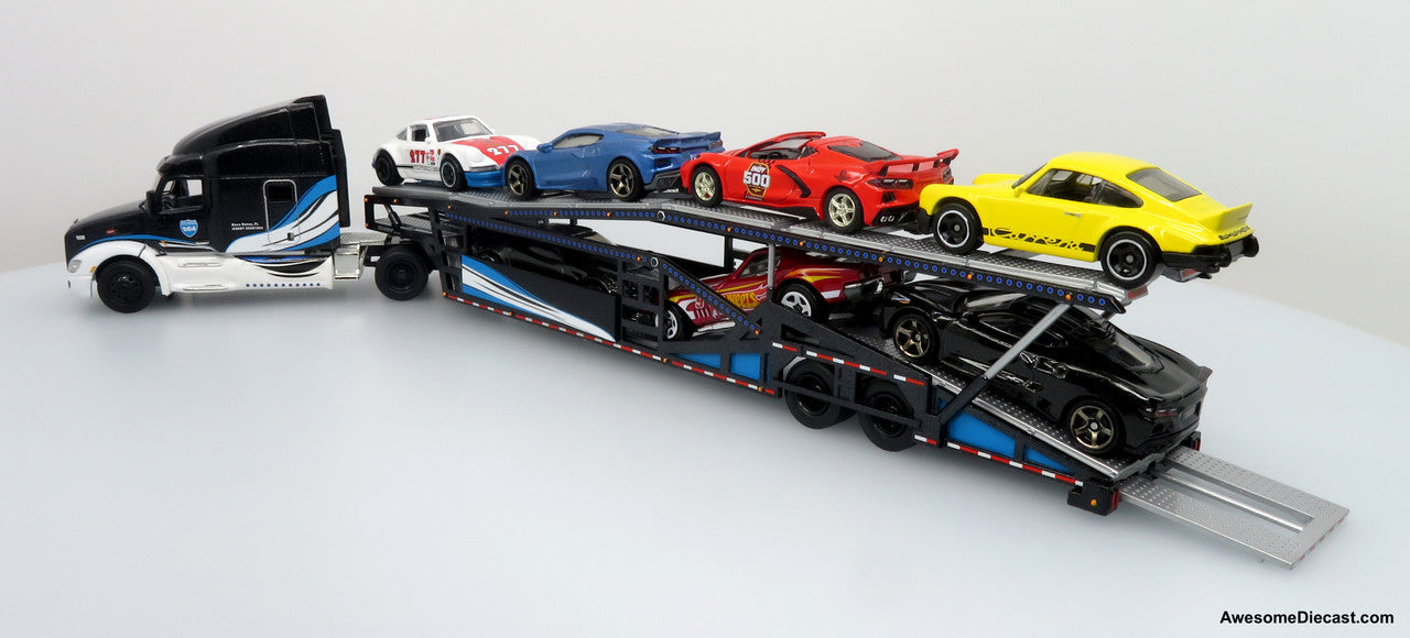 Peterbilt 579 w/ Car Hauler - 1:64 Diecast Car Carrier by Iconic Replicas | Blue/Black