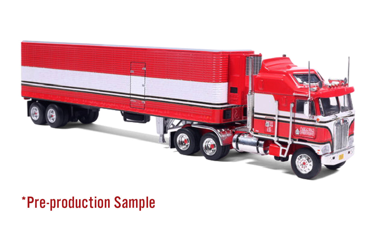 1979 Kenworth K100 Aerodyne Tractor & Reefer Trailer: BJ and the Bear (Red/White) 1:64 Diecast Model Truck — 18WLR Replica by Iconic Replicas
