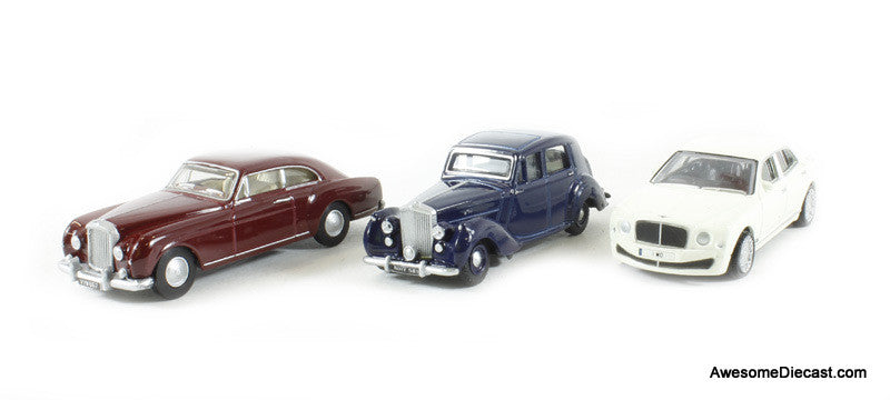 Bentley MKVI, Continental, Mulsanne – 3-Piece 1:76 Diecast Model Car Set by Oxford Diecast