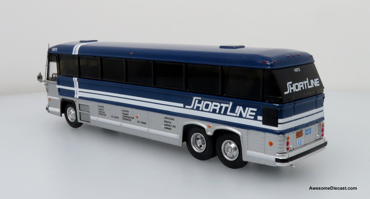 MCI MC-9 Crusader II Intercity Coach: Shortline (Blue/Silver) - New York Express 1:87 Diecast Bus by Iconic Replicas
