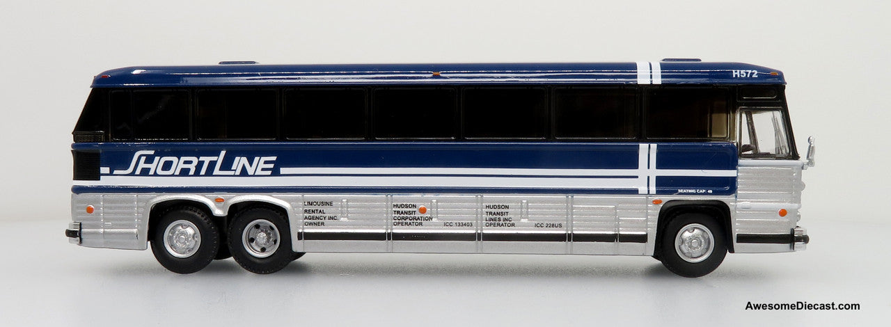 MCI MC-9 Crusader II Intercity Coach: Shortline (Blue/Silver) - New York Express 1:87 Diecast Bus by Iconic Replicas