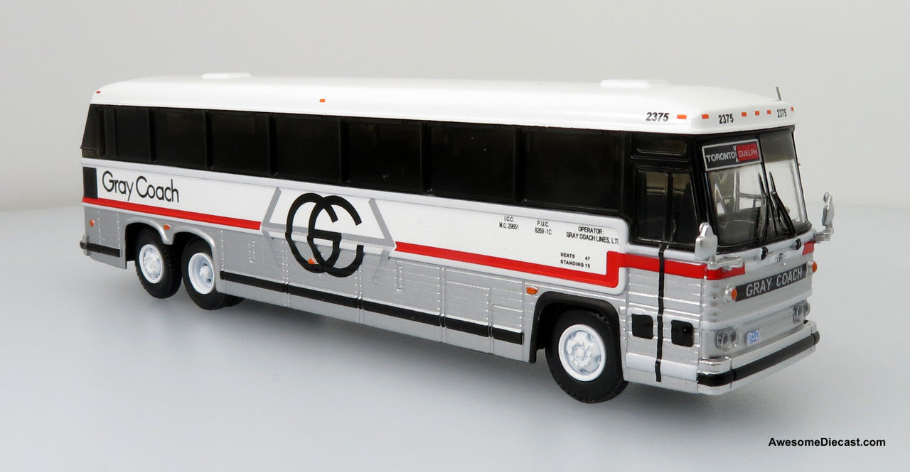 1:87 MCI MC-9 Crusader II Intercity Coach - Gray Coach (White/Silver/Red) - Toronto-Guelph Diecast Bus by Iconic Replicas