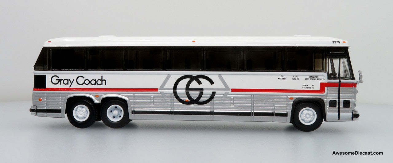 1:87 MCI MC-9 Crusader II Intercity Coach - Gray Coach (White/Silver/Red) - Toronto-Guelph Diecast Bus by Iconic Replicas