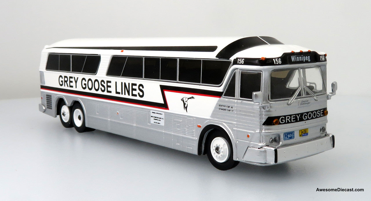 MCI MC-7 Challenger Intercity Coach - Grey Goose Lines (White/Silver/Black) - Winnipeg - 1:87 Diecast Bus by Iconic Replicas