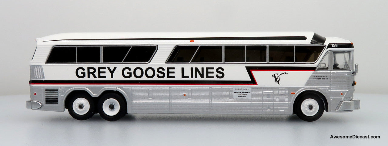 MCI MC-7 Challenger Intercity Coach - Grey Goose Lines (White/Silver/Black) - Winnipeg - 1:87 Diecast Bus by Iconic Replicas