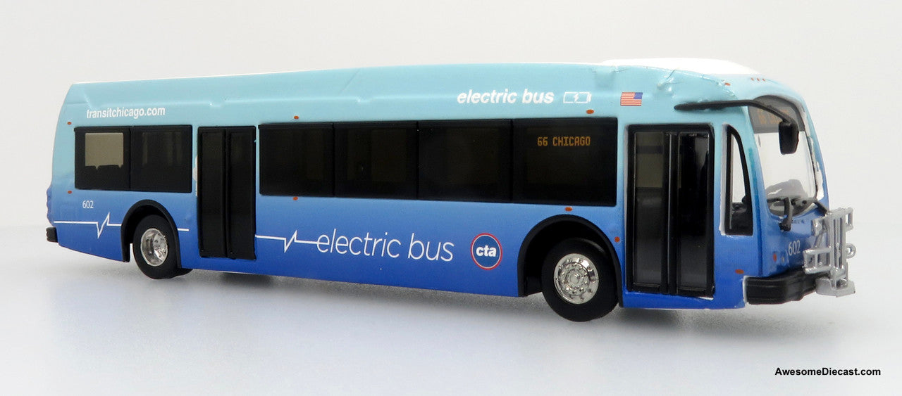 2021 Proterra ZX5 Electric Transit Bus - CTA Chicago (Blue) - 66 Chicago - 1:87 Diecast Bus by Iconic Replicas