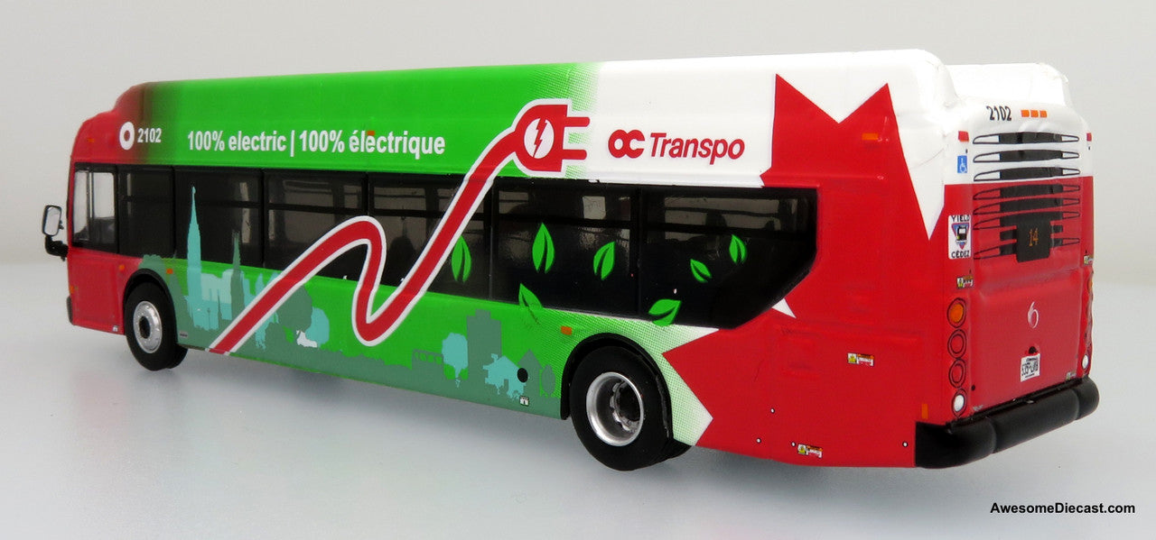 NFI Xcelsior Charge NG Transit Bus - Ottawa OC Transport (Red/Green/White) 1:87 Diecast Bus by Iconic Replicas