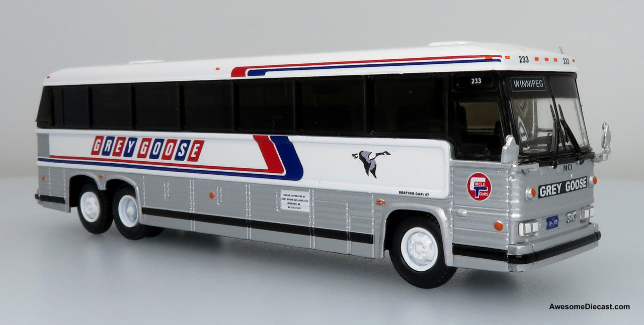 MCI MC-12 Coach: Grey Goose Lines - Destination: Winnipeg - 1:87 Diecast Bus by Iconic Replicas