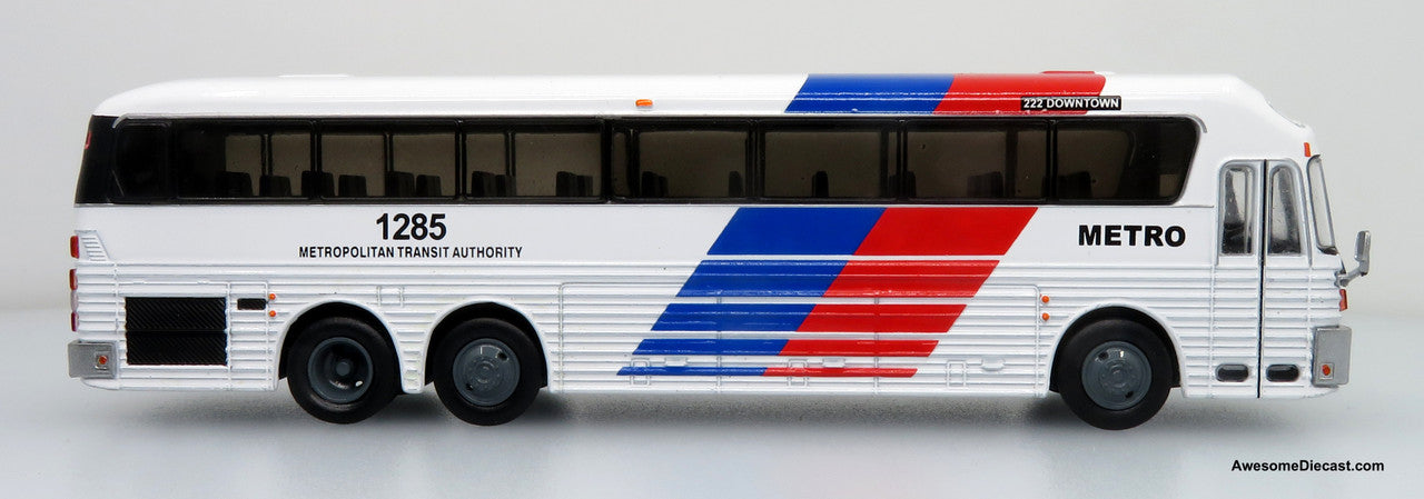1984 Eagle Model 10 Coach - Houston Metropolitan (White/Red/Blue) 1:87 Diecast Bus, Route: 222 Grand Parkway Downtown by Iconic Replicas
