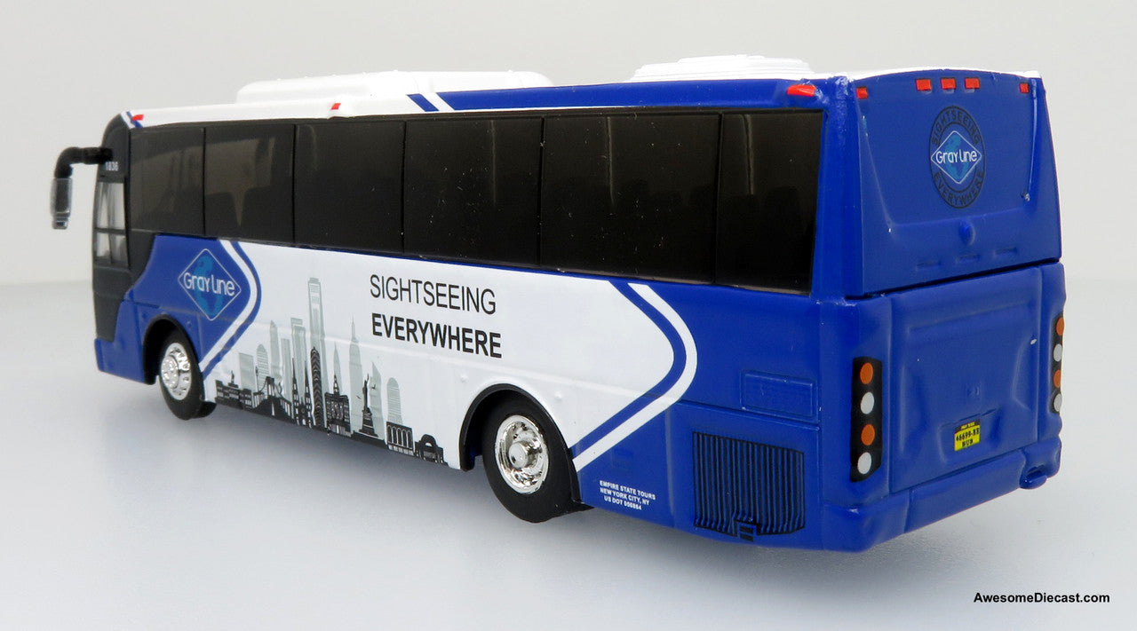 2018 TEMSA TS35E Coach - Gray Line NYC, Blue/White - Route: Big Apple Tour - 1:87 (HO) Diecast Bus by Iconic Replicas