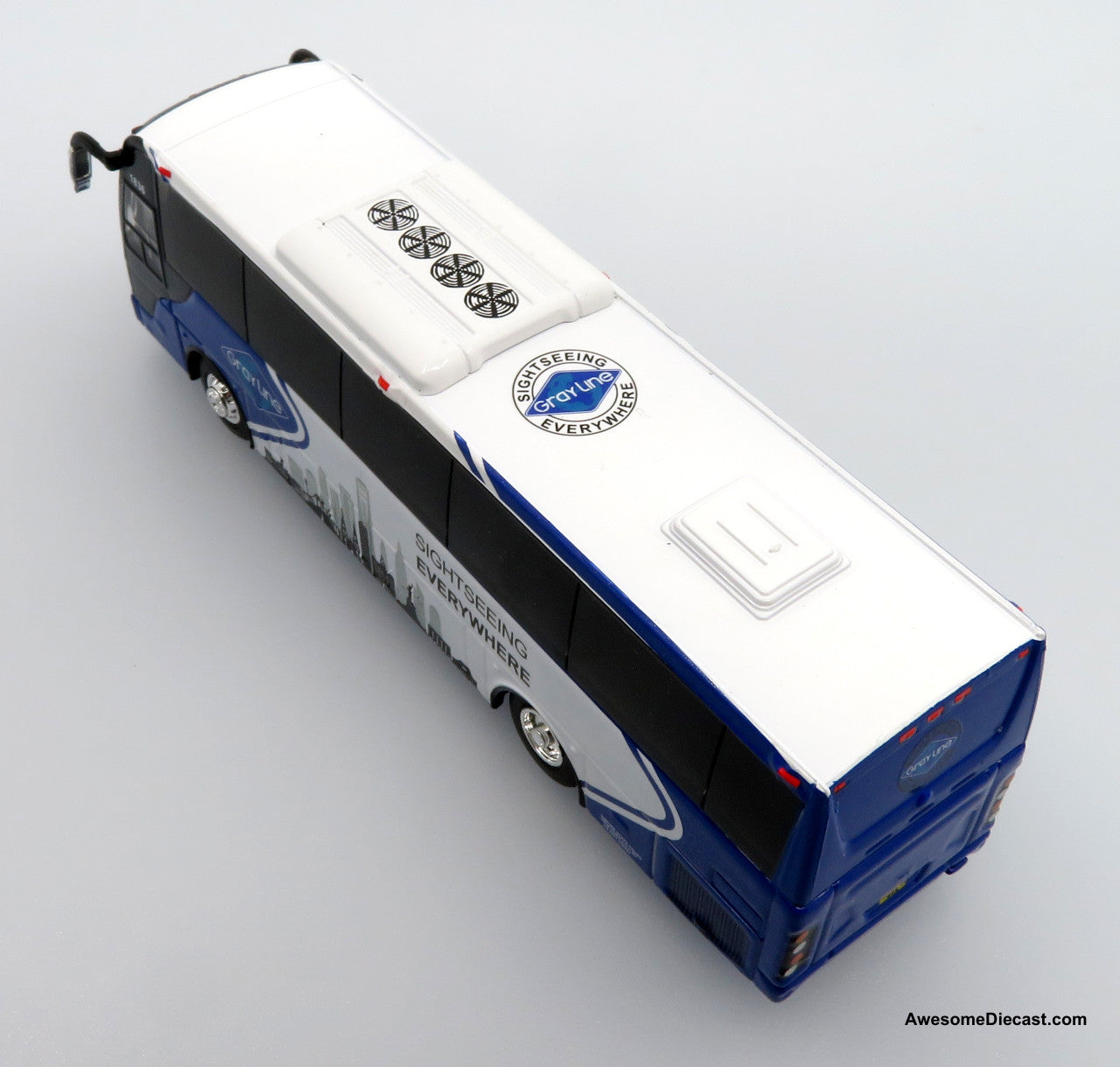 2018 TEMSA TS35E Coach - Gray Line NYC, Blue/White - Route: Big Apple Tour - 1:87 (HO) Diecast Bus by Iconic Replicas